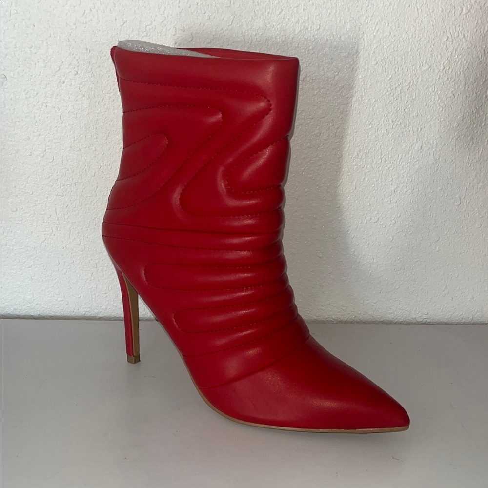 Red Pointed-Toe Stiletto Ankle Boot